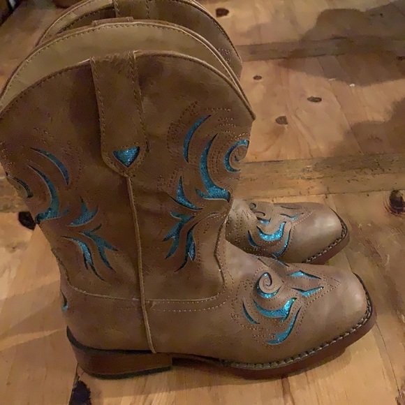 Roper Shoes New Roper Girls Glitter Breeze Tan Teal Cowboy Cowgirl